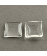 6 Domed Square Glass Tile Cabochons 15mm Clear Flatbacks Flat Back  - £2.00 GBP