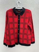 Womens George Sweater Size Medium Red and Black Plaid Long Sleeve Button Up - $9.46