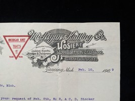 Antique 1909 MICHIGAN KNITTING CO Letterhead Hosiery Mittens Sweaters LA... - £21.89 GBP