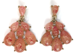 Speckled Peach &amp; Pink Dangle Drop Chandelier Earrings (Pierced Ears) - £11.85 GBP