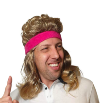 Mullet Wig 80s Rocker Long Blonde Brown Party Tennis Costume Pink - £13.24 GBP