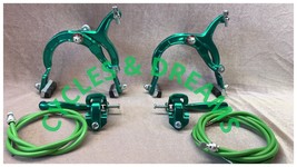 ALL GREEN OLD SCHOOL BMX BIKE MX BRAKE CALIPER,CABLE&amp;LEVER VINTAGE CRUIS... - £41.24 GBP