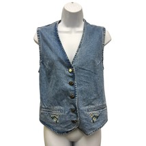 Vintage 90&#39;s Floral Button Denim Vest Women’s SZ 36 6/8 Adjustable Weste... - $27.54