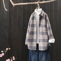 Women Vintage Harajuku Plaid Loose Shirt Autumn Long Sleeve Thick Warm Fleece Ov - £172.90 GBP