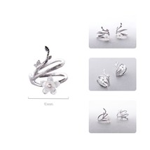 White Cherry Blossom 925 Silver clip earrings flower round cuff earrings without - £19.91 GBP