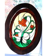 Vtg Stained Glass Window Panel Oval Red Flower Scene W/ Wood Frame Sun C... - €107,38 EUR Vtg Stained Glass Window Panel Oval Red Flower Scene W/ Wood Frame Sun C... - €107,38 EUR