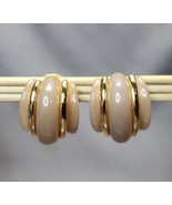 Vintage Kenneth Jay Lane KJL Taupe Ribbed Gold-tone Half Hoop Clip-on Ea... - £43.02 GBP