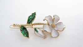 Small gold white flower and leaf hair pin barrette bridal clip - £5.46 GBP
