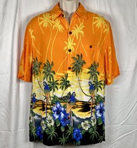 Aloha Hut Hawaian Shirt Size Medium Parrots Hybiscus Diamond Head - $21.73