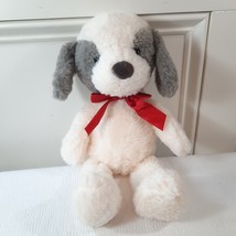Walmart Puppy Dog Plush Cream Gray Off White Red Bow Holiday Time grey Wal-mart - £21.21 GBP