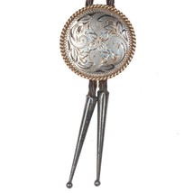 Vintage hand engraved sterling bolo tie with rope edge - $143.55