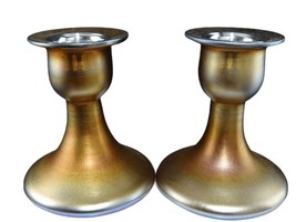 c1930 Steuben Gold Aurene Candle holders with Sterling Silver Bobeches - £401.89 GBP