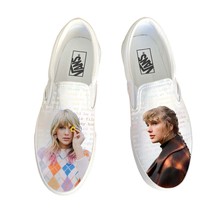 Taylor Swift Lyrics Custom White Slip On Vans - Men&#39;s And Women&#39;s Shoes - $169.00