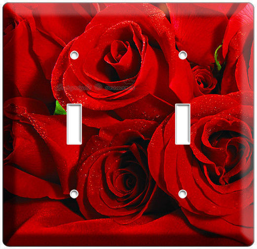 BEAUTIFUL RED ROSES BOUQUET DOUBLE LIGHT SWITCH WALL PLATE LIVING BEDROOM DECOR