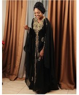 New Georgette Moroccan Dress Long Black Abaya Dubai Party Festive - $127.44 CAD