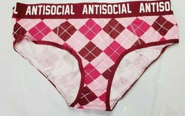 Rue 21 Women&#39;s Bikini Panties Medium Pink Checkered Antisocial New - £8.54 GBP