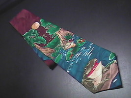 Anheuser Busch Neck Tie Budweiser Frogs On Lily Pads in Pond 1995 Bud Blue Green - £7.90 GBP