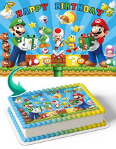 Mario Bros LuigiCastle Birthday Gift Box Edible Cake Image Topper Birthd... - €12,90 EUR