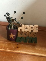 Estate HOPE LOVE FAITH w Mini Resin Flower Pot Resin Figurine  – 3 inche... - $11.29
