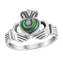 Promise of Love Claddagh Abalone Shell Inlay Sterling Silver Ring-9 - £15.78 GBP