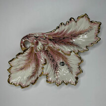 E &amp; R Golden Crown Italy Leaf Platter Trinket Dish Gold Ceramic Pottery ... - $25.95