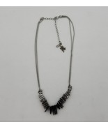 Silver Tone Black Tile Cluster Two Strand Statement Necklace - £18.99 GBP