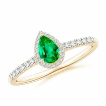 ANGARA Pear-Shaped Emerald Halo Engagement Ring for Women in 14K Solid Gold - £1,152.92 GBP