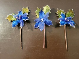 Set of 3 Artificial Blue Poinsettia Flower Floral Stem Filler Decor (NWOT) - £7.87 GBP