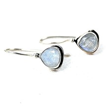 925 Sterling Silver Bezel Earrings Natural Moonstone Handcrafted Wedding Gift - £27.28 GBP