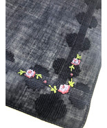 Vintage Handkerchief Hankie Navy Blue Purple Floral Embroidered Romantic... - €13,44 EUR