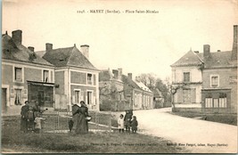 Vtg Postcard 1910s France Mayet (Sarthe) - Place Saint-Nichols Street View - £4.17 GBP