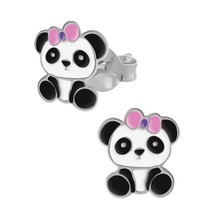 Panda with Bow 925 Silver Stud Earrings - £11.19 GBP