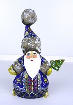 7&quot; Russian Carved Santa Claus Blue Figure Christmas Hand Made Linden Wood 999 - £38.61 GBP