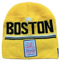 BOSTON BLUE Beanie Hat Pledge Of Allegiance Patch Bruins Colors Yellow Lined - $16.82