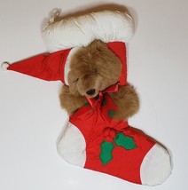 Brown Bear Santa Stuffed animal Christmas Stocking 16&#39;&#39; Korea vintage - £16.03 GBP