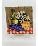 VTG Needlepoint Crosstitch Embroidery Wine Cheese Grapes 5x5” Cottage Core - $167.84 MXN