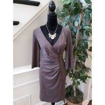 Jessica Simpson Wrap Dress Women&#39;s 12 Brown Ruched Back Zip Long Sleeve V Neck - £21.37 GBP