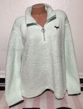 Victoria&#39;s Secret Pink Sherpa Quarter Zip Spring Rain Light Mint Black Sweater L - £87.66 GBP