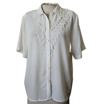 Vintage Short Sleeve Blouse with Beaded Lace Detail Size 12 - £19.47 GBP