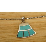 Native American Jewelry 925 Sterling Silver Turquoise Inlay Pendant Neck... - $44.54