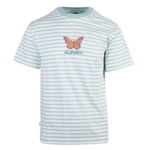 OBEY Men&#39;s Aqua White Striped Hell On Earth Butterfly S/S T-Shirt - $16.10