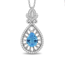 Enchanted Disney 1/5 CTTW Diamond and Swiss Blue Topaz Jasmine Pendant Necklace - £72.01 GBP