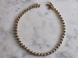 Womens Vintage Estate 14K Yellow Gold Diamond Tennis Bracelet 7.7g E7396 - £834.96 GBP