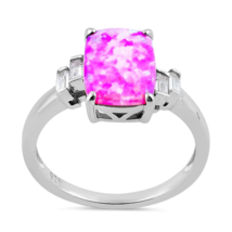 Australian Pink Opal Baguette Cut Ring Solid 925 Sterling Silver Size 10 - £17.80 GBP