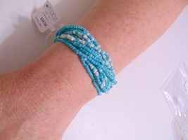 Department Store 7&quot; Baby Blue/White Seed Bead Bracelet A477 $24 - $12.47