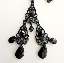 Vintage Necklace Victorian Black Costume Handmade Metal and Beads B67 Maine - $14.99