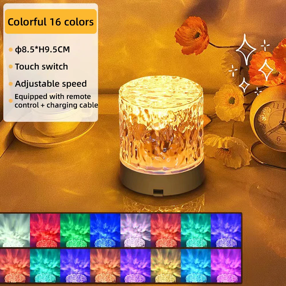 LED Crystal Table Lamp Rose Light Projector 16/3 Colors Touch Adjustable - £9.66 GBP+