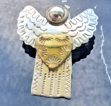 Rare Vintage Vermeil 925 Sterling Silver And Brass Angel Heart PIN/BROOCH - £50.62 GBP