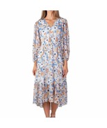 JOIE Floral Fields Blue/White/Orange/Tan Ruffle hem midi dress size large - £40.31 GBP