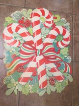 Vtg Candy Cane Holly Pine Cone cut flocked double sided  Christmas Decor 22&quot; - £12.02 GBP